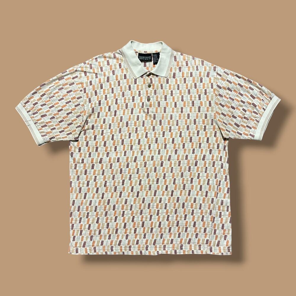 Vintage Polo Shirt Golf Tee 90s Abstract Geometric Mosaic Pattern Jantzen Large